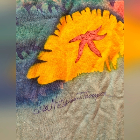 Vtg 90s Single Stitch Watercolor Artsy Key West Sea Notes Tropical T Shirt 3XLT - Picture 6 of 13
